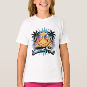 Sommar Vibes Neon Smiley face Colorful Trendig T Shirt