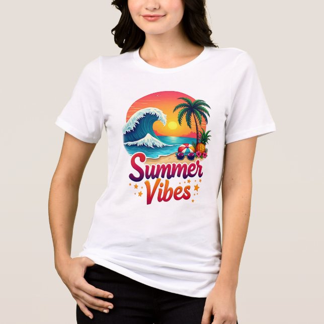 Sommar Vibes Retro Beach Design - Tropical Sunset T Shirt (Framsida)