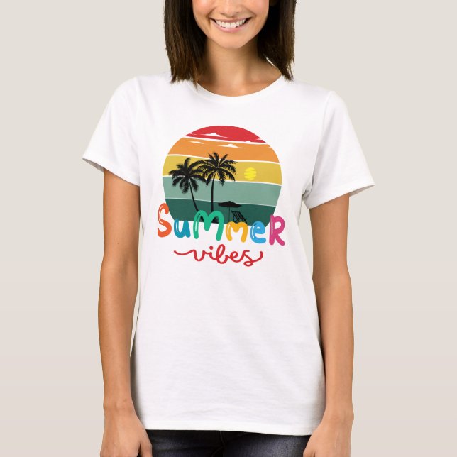 Sommar Vibes Retro Solnedgång Kvinnor T Shirt (Framsida)