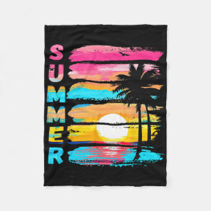 Sommar Vibes Retro Strand Solnedgång Palmträd Fami Fleecefilt