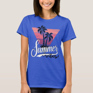Sommar Vibes Retro Sunset and Handflatan Träd Wome T Shirt