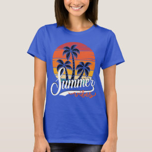 Sommar Vibes Retro Sunset and Handflatan Träd Wome T Shirt