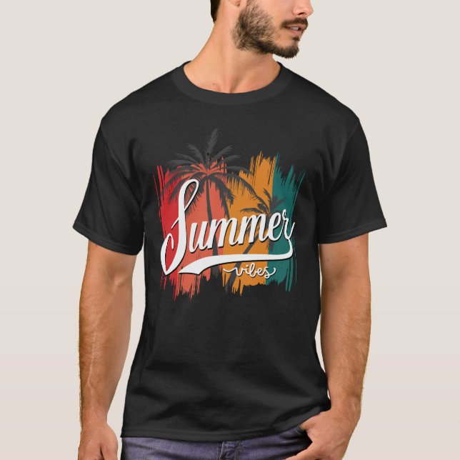 Sommar Vibes Retro Sunset och Handflatan Träd Mana T Shirt (Framsida)