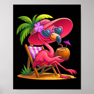 Sommar Vibes Rosa Flamingo Strand Palmträd Sommar Poster