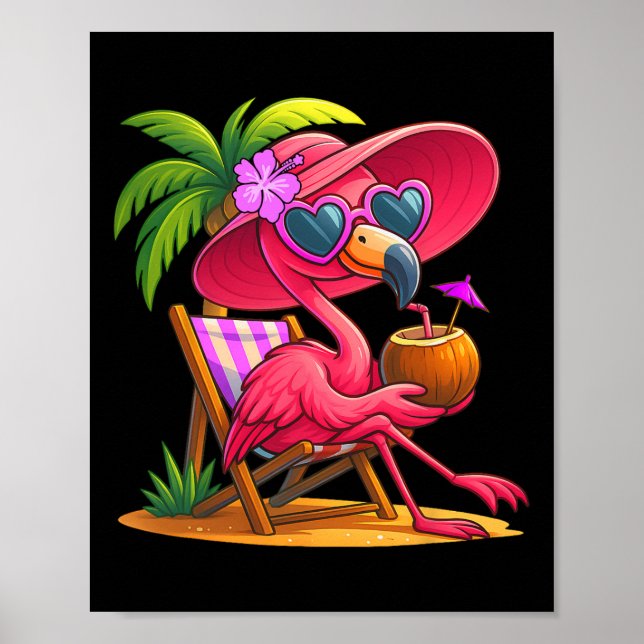 Sommar Vibes Rosa Flamingo Strand Palmträd Sommar  Poster (Framsidan)
