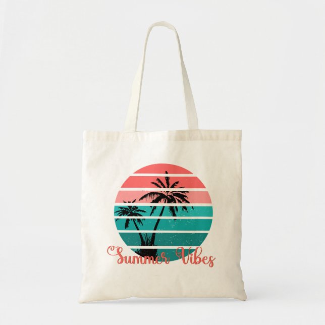 Sommar Vibes Rosa Handflatan Träd Tote Bag Tygkasse (Framsidan)