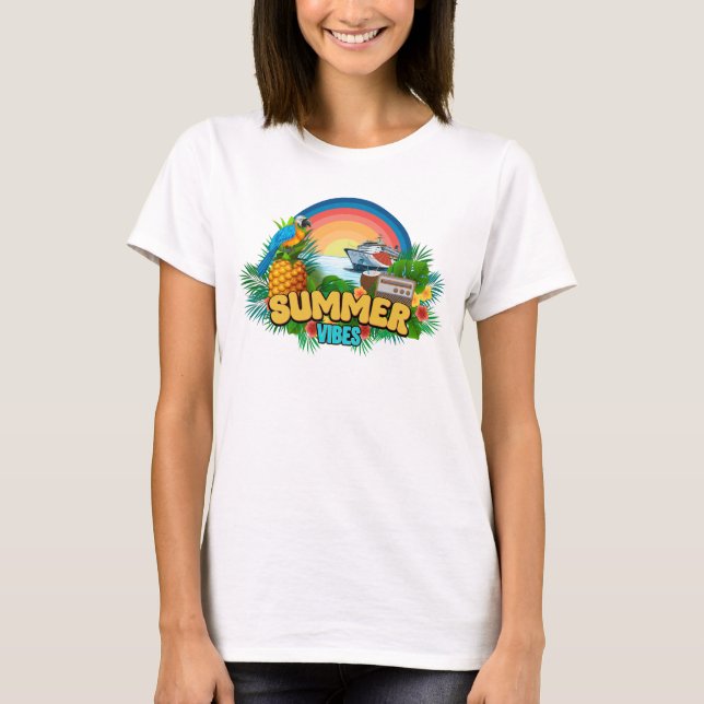 Sommar Vibes Semester Strand T Shirt (Framsida)