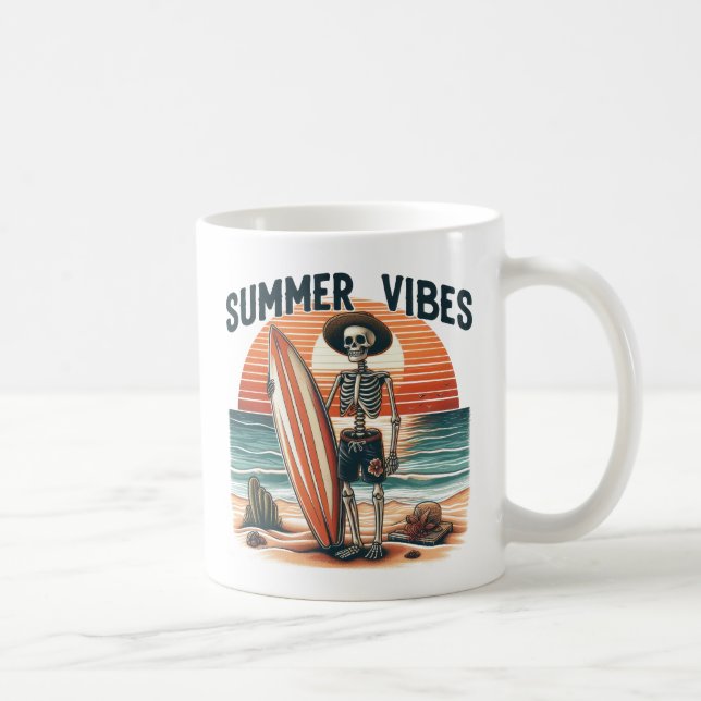 Sommar Vibes Skeleton Surfer Sunset Beach Design Kaffemugg (Höger)