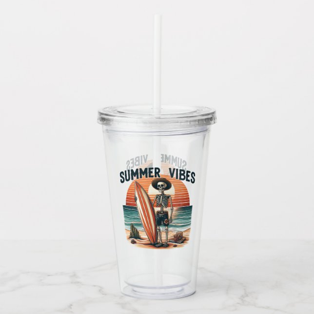 Sommar Vibes Skeleton Surfer Sunset Beach Design Take Away Mugg (Framsida)