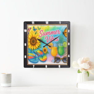 Sommar Vibes Sol Roligt Fyrkantig Klocka