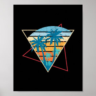 Sommar Vibes Solnedgång Palmträd Strand Retro Trop Poster