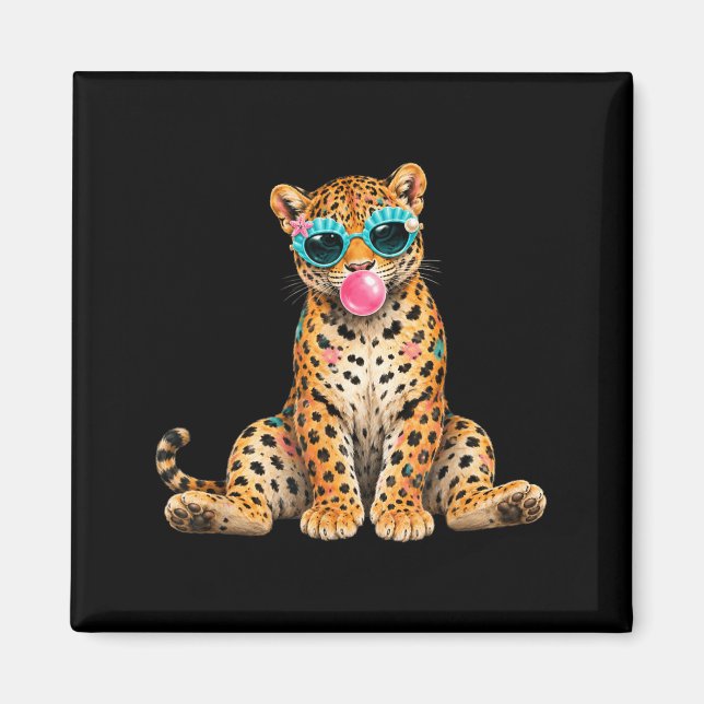 Sommar Vibes Strand Semester Leopard Blåser Bubbla Magnet (Framsidan)
