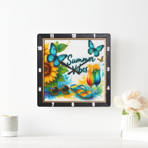 Sommar Vibes Sunblomma Beach Fyrkantig Klocka