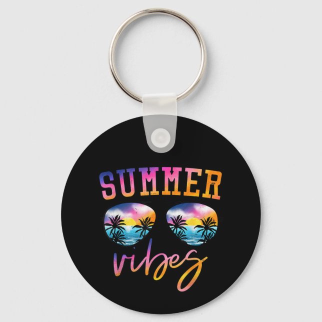 Sommar Vibes sunglass med Handflatan Träd Funny Be Nyckelring (Framsida)