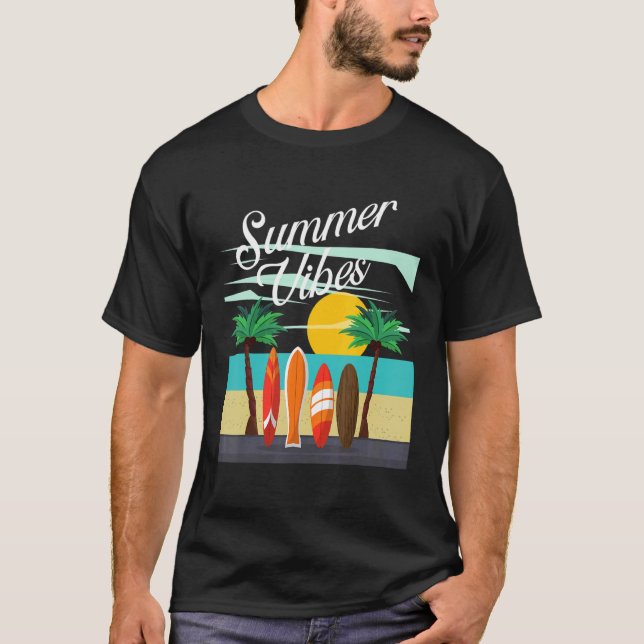 Sommar Vibes Surfing Summer Beach Vacation T Shirt (Framsida)