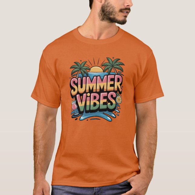 Sommar Vibes Tropical Beach T Shirt (Framsida)