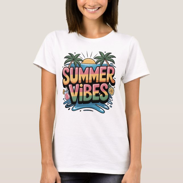 Sommar Vibes Tropical Beach T Shirt (Framsida)