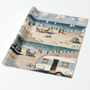 Sommar Vibes, Vintage Caravan på stranden Presentpapper