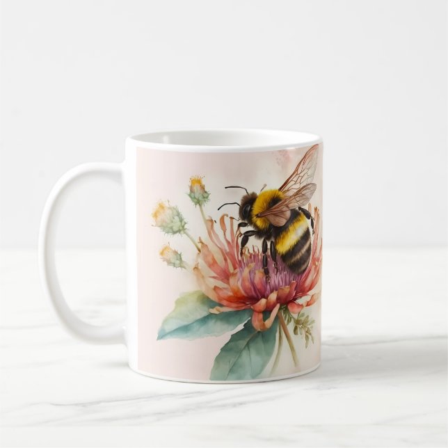 Sommar Vibes Watercolor Bumblebee Flowers - Kaffemugg (Vänster)