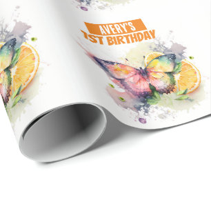 Sommar Vibes Watercolor Butterfly Birthday Presentpapper