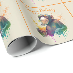 Sommar Vibes Watercolor Monkey - Grattis på födels Presentpapper