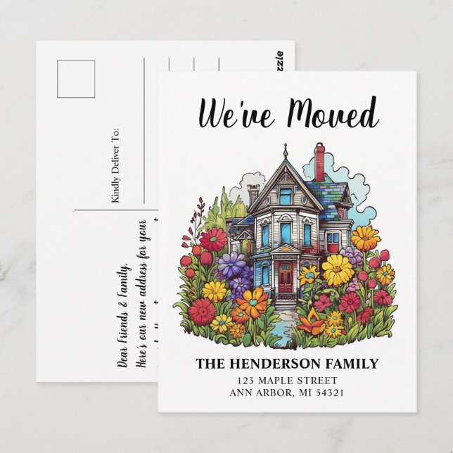 Sommar Victorian Vi har flyttat Announcement Vykort (Fram/baksida)