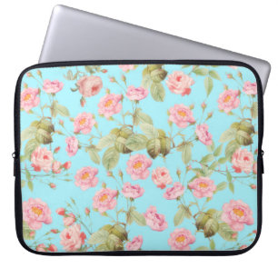 Sommar Victorian Vintage Ro Mönster på Teal Laptop Fodral