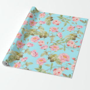 Sommar Victorian Vintage Ro Mönster på Teal Presentpapper