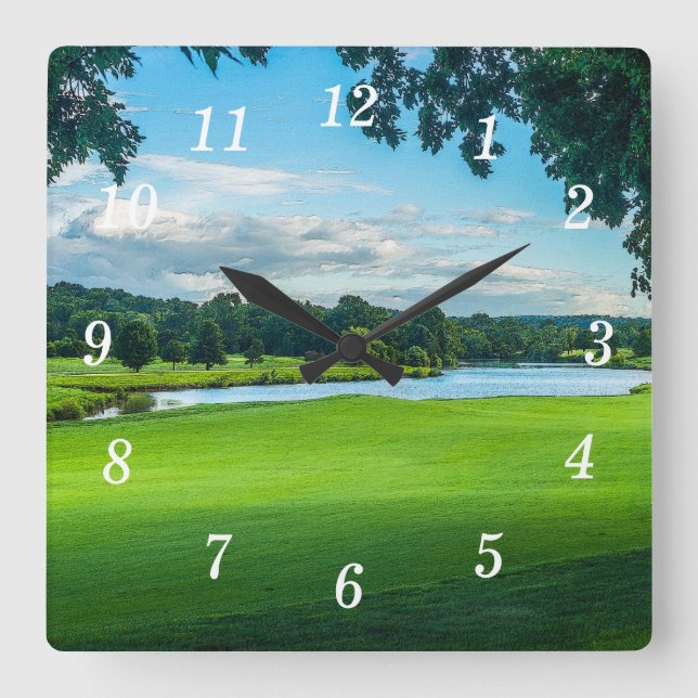 Sommar vid Golf Course Wall Clock Fyrkantig Klocka (Framsida)