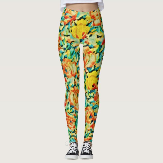 Sommar Vild Ro Blomsterträdgård Leggings (Framsida)