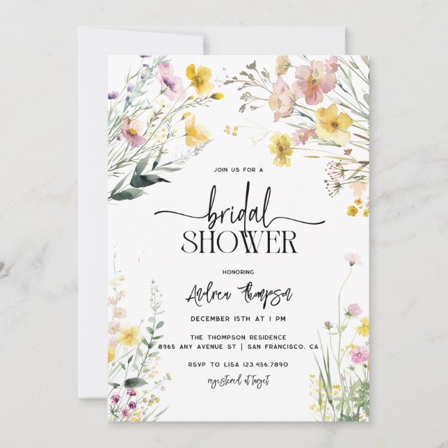 Sommar vildblomma |  Elegant Bröllopsdusch med scr Inbjudningar (Framsida)