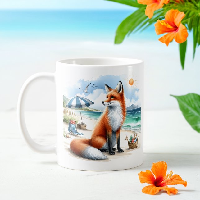 Sommar Watercolor Fox på stranden Kaffemugg (Skapare uppladdad)