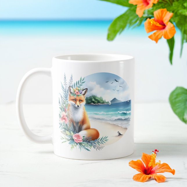 Sommar Watercolor Fox på stranden Kaffemugg (Skapare uppladdad)