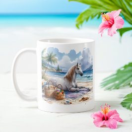 Sommar Watercolor Horse på stranden Kaffemugg