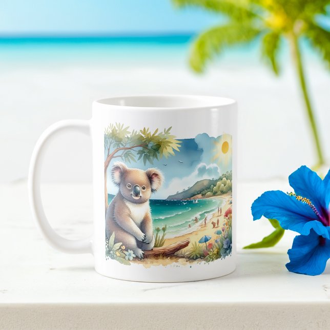 Sommar Watercolor Koala på stranden Kaffemugg (Skapare uppladdad)