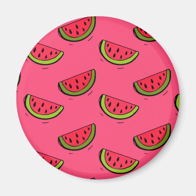 Sommar Watermelon på Rosa Mönster Magnet (Framsidan)