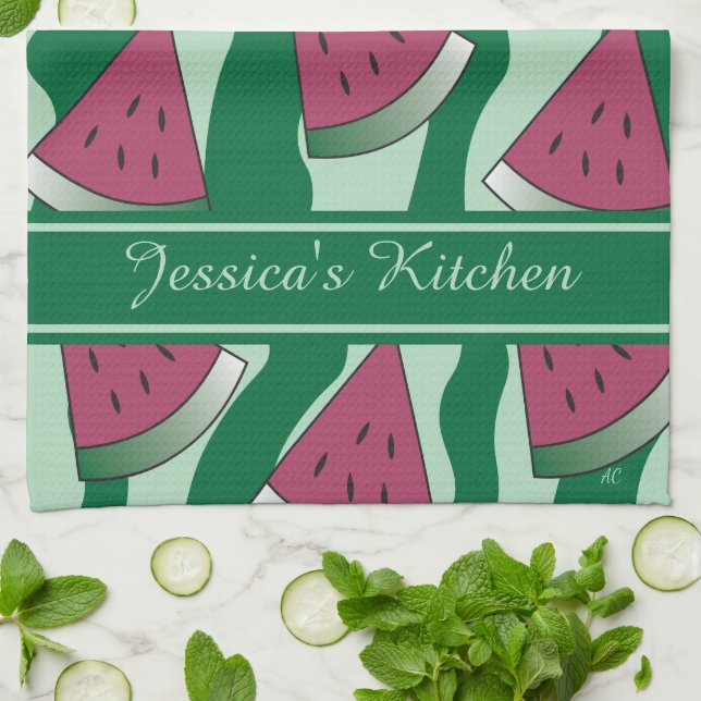 Sommar Watermelon Print Kitchen Towel med Namn Kökshandduk (Vikta)