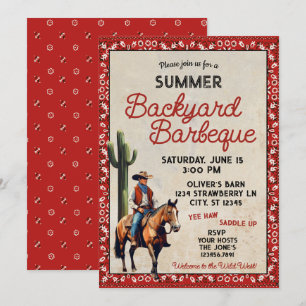 Sommar Westerna Cowboybakgården Barbeque Inbjudningar