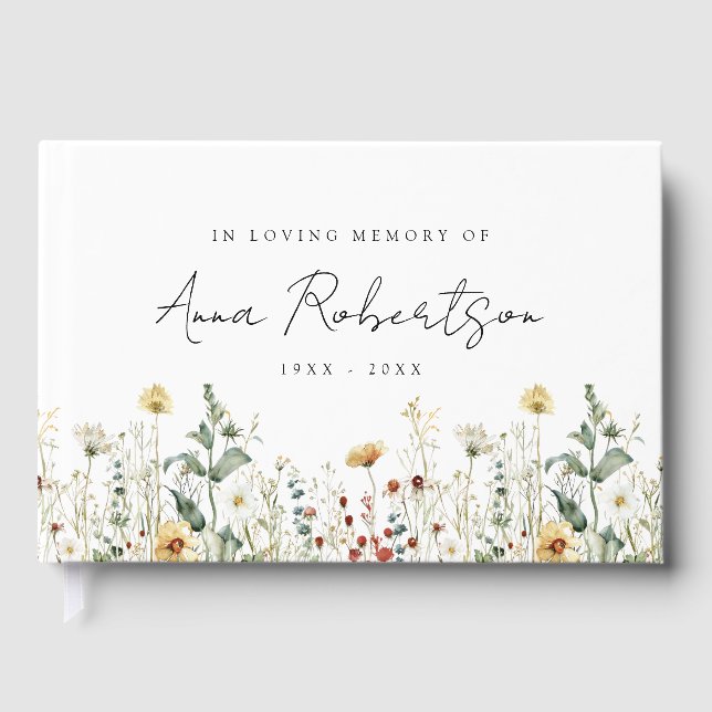 Sommar Wildblomma Fält i Loving Memory Funeral Gästböcker (Framsida)