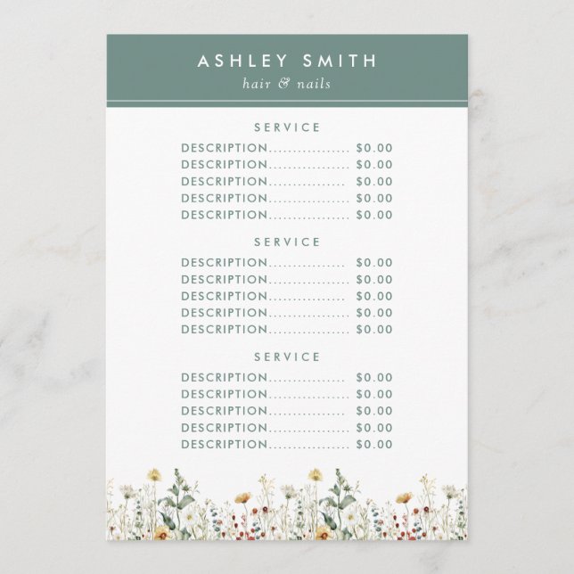 Sommar Wildblomma Fält Pris Meny (Framsida)