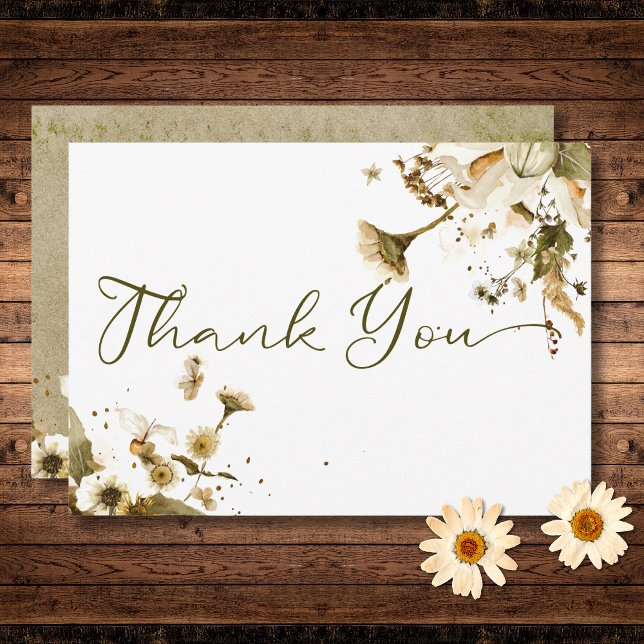 Sommar Wildblommor och Daisy Bröllop Tack Kort (Summer Wildflowers & Daisies Wedding Thank You Card)