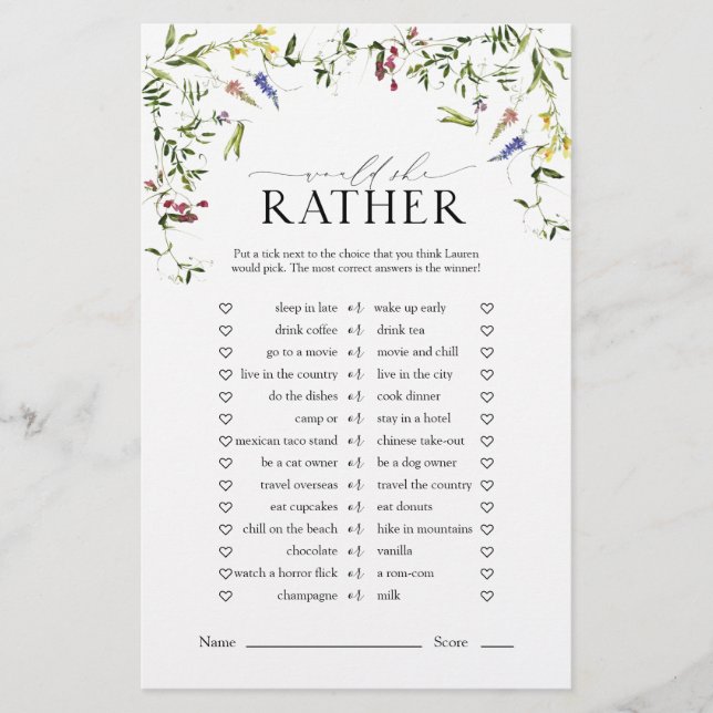 Sommar Wildbloms Watercolor Möhippa Game (Framsida)