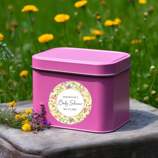 Sommar-Wildblomsknappen Runt Klistermärke (Summer Wildflower Meadow Baby Shower Classic Round Sticker)