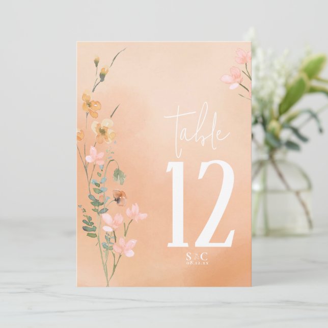 Sommar-WildblomsterBordsnummer V2 Apricot ID1023 Inbjudningar (Stående Fram)