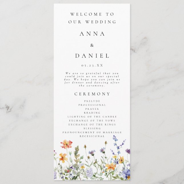 Sommar Wildblomsterprogrammet Garden bröllopsprogr Program (Framsida)