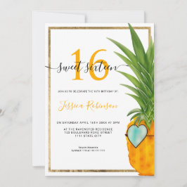 Sommaranas coola guld ram Sweet 16 foto Inbjudningar