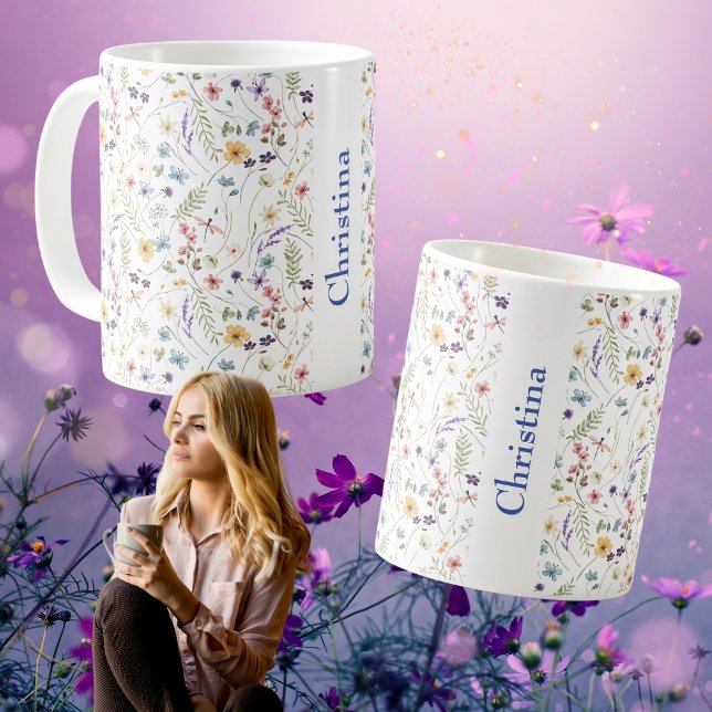 Sommaräng Allover Mönster Namn Kaffe Mugg (Summer Meadow Allover Pattern Name Coffee Mug)