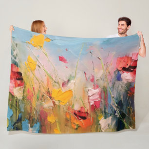 Sommaräng – Expressiva Abstrakt Vildblommor Fleecefilt