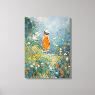 Sommaräng – Impressionistisk flicka i orange klänn Canvastryck
