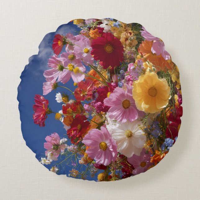 Sommaräng Vilda Blommor Explosion - Vibrant Blommi Rund Kudde (Framsidan)